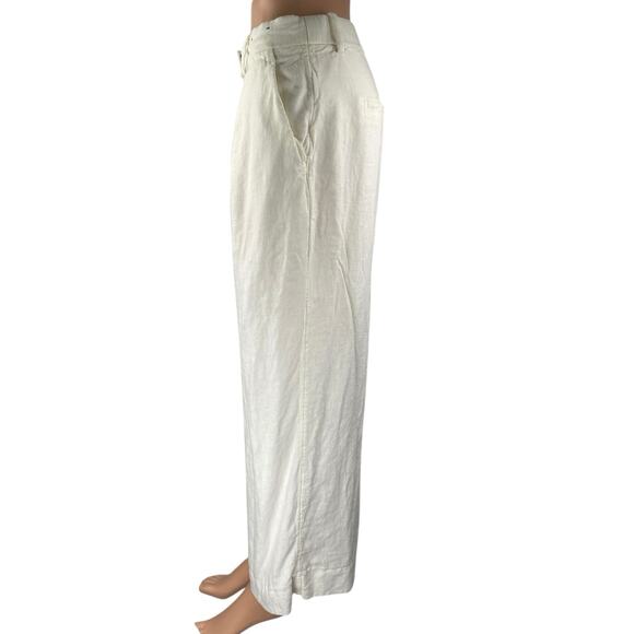 Abercrombie & Fitch White Linen Wide Leg High Waist Palazzo Trousers Pants Sz 30 - Picture 2 of 5